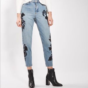 Topshop MOTO Embroidered Mom Jeans